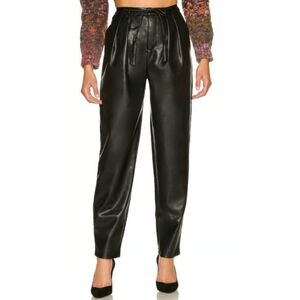 MOTHER The Twisty Tie Bounce Hover Pleated Faux-leather Pants In Black